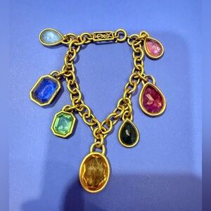 Yves Saint Laurent Ultra Rare Gold Plated Multicolored Jewel Charm Bracelet.